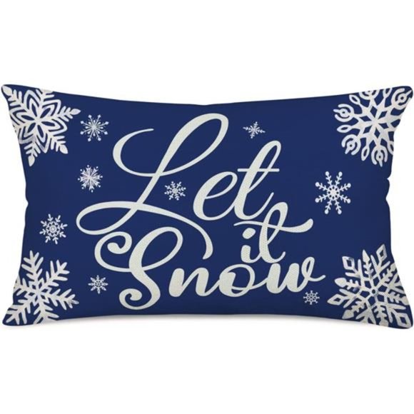Christmas Pillow Cover Blue Accent Cottage Decor Snowflake Holiday Decorations - Picture 4 of 5